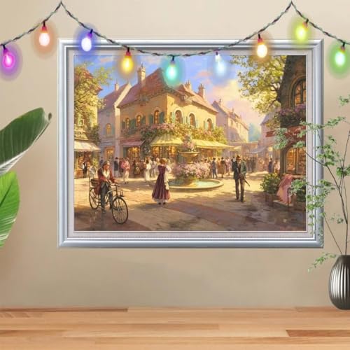 5D Diamond Painting Erwachsene Stadt,DIY Landschaft Diamant Painting Bilder Kinder (60x80cm),Crystal Strass Stickerei Painting Diamant Malerei Kit,Diamant Crystal Arts Craft für Wand Decor 57H-3775 von Reluehu