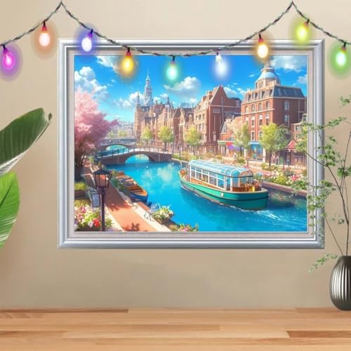 5D Diamond Painting Erwachsene Stadt,DIY Landschaft Diamant Painting Bilder Kinder (60x80cm),Crystal Strass Stickerei Painting Diamant Malerei Kit,Diamant Crystal Arts Craft für Wand Decor 57H-5375 von Reluehu
