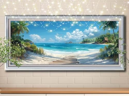 5D Diamond Painting Erwachsene Strand,Palme,DIY Diamant Painting Bilder Kinder (100x250cm),Crystal Strass Stickerei Diamant Malerei Kit,Diamant Crystal Arts Craft für Geschenk Wand Decor 8Y-10770 von Reluehu