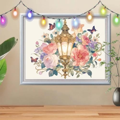 5D Diamond Painting Erwachsene Straßenlaterne,DIY Schmetterling Diamant Painting Bilder Kinder 60x80cm,Crystal Strass Stickerei Painting Diamant,Diamant Arts Craft für Geschenk Wand Decor 57H-2735 von Reluehu