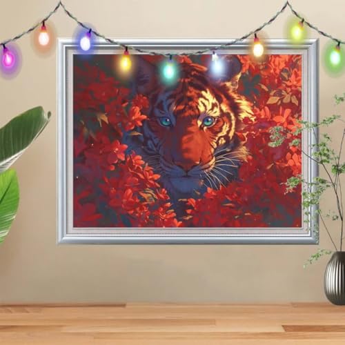 5D Diamond Painting Erwachsene Tiger,DIY Blume Diamant Painting Bilder Kinder 40x50cm,Crystal Strass Stickerei Painting Diamant Malerei Kit,Diamant Crystal Arts Craft für Geschenk Wand Decor 57H-2613 von Reluehu