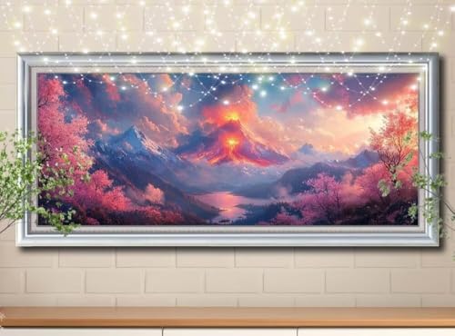 5D Diamond Painting Erwachsene Vulkan,Landschaft,DIY Diamant Painting Bilder Kinder 100x250cm,Crystal Strass Stickerei Diamant Malerei Kit,Diamant Crystal Arts Craft für Geschenk Wand Decor 8Y-11310 von Reluehu