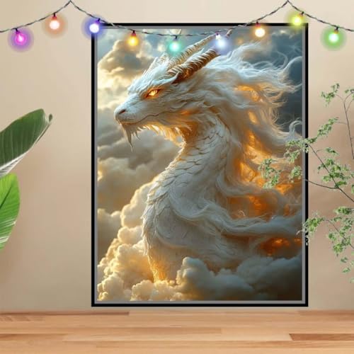 5D Diamond Painting Erwachsene Weißer Drache,Tier,DIY Diamant Painting Bilder Kinder (30x40cm),Crystal Strass Stickerei Painting Diamant Malerei Kit,Diamant Arts Craft für Geschenk Wand Decor H-12 von Reluehu