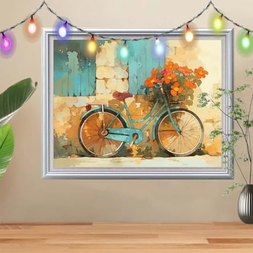 5D Diamond Painting Erwachsene Wildblumen,DIY Fahrrad Diamant Painting Bilder Kinder 100x133cm,Crystal Strass Stickerei Painting Diamant Malerei Kit,Diamant Crystal Arts Craft für Wand Decor 57H-9499 von Reluehu