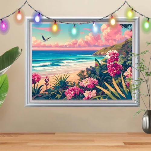 5D Diamond Painting Erwachsene Wildblumen,DIY Meer Diamant Painting Bilder Kinder (60x80cm),Crystal Strass Stickerei Painting Diamant Malerei Kit,Diamant Crystal Arts Craft für Wand Decor 57H-9455 von Reluehu