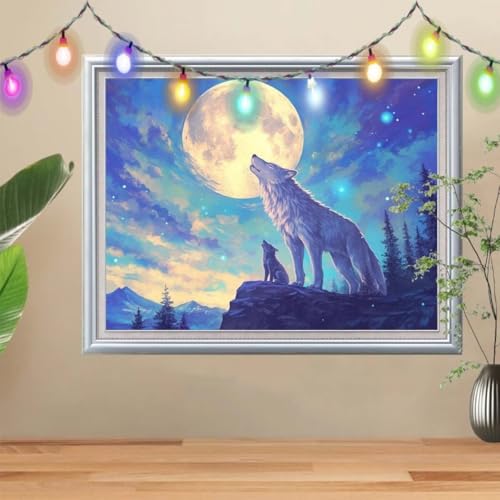 5D Diamond Painting Erwachsene Wolf,DIY Sternenhimmel Diamant Painting Bilder Kinder 60x80cm,Crystal Strass Stickerei Painting Diamant Malerei Kit,Diamant Crystal Arts Craft für Wand Decor 57H-2575 von Reluehu