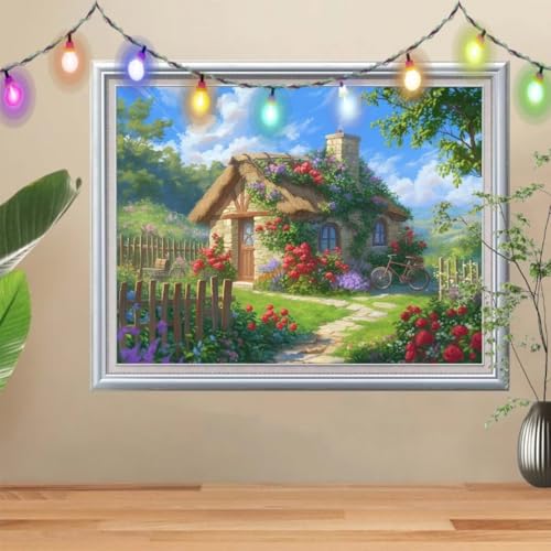 5D Fahrrad Diamond Painting Set,Full Hütte Diamant Painting Bilder Erwachsene groß (100x133cm),DIY Diamant Kristall Strass Stickerei Bilder nach Zahlen,Diamanten Painting für Home Wanddeko 57H-9949 von Reluehu