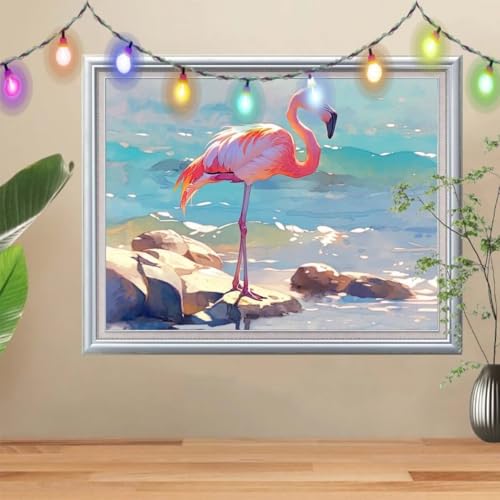 5D Flamingos Diamond Painting Set,Full Meer Diamant Painting Bilder Erwachsene groß (70x90cm),DIY Diamant Kristall Strass Stickerei Bilder nach Zahlen,Diamanten Painting für Home Wanddeko 57H-2306 von Reluehu