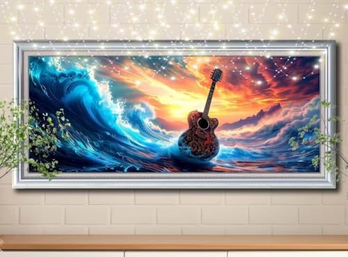 5D Gitarre,Landschaft Diamond Painting Set,Full Diamant Painting Bilder Erwachsene groß 100x250cm,DIY Diamant Kristall Strass Stickerei Bilder nach Zahlen,Diamanten Painting für Home Wanddeko 8Y-11385 von Reluehu