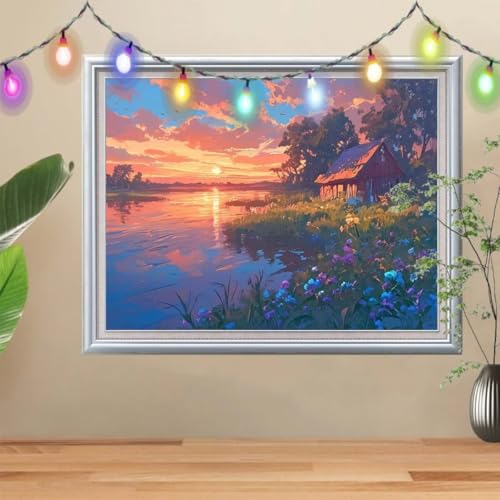 5D Hütte Diamond Painting Set,Full Bach Diamant Painting Bilder Erwachsene groß 30x40cm,DIY Diamant Kristall Strass Stickerei Bilder Painting nach Zahlen,Diamanten Painting für Home Wanddeko 57H-2982 von Reluehu