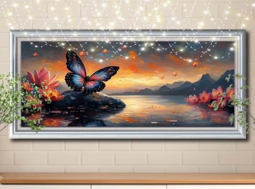 5D Lotus,Schmetterling Diamond Painting Set,Diamant Painting Bilder Erwachsene groß (100x200cm),DIY Diamant Kristall Strass Stickerei Bilder nach Zahlen,Diamanten Painting für Wanddeko 8Y-10904 von Reluehu