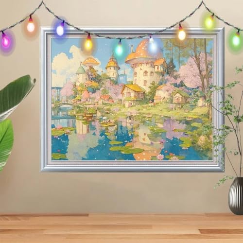 5D Lotus Diamond Painting Set,Full Land Diamant Painting Bilder Erwachsene groß 40x50cm,DIY Diamant Kristall Strass Stickerei Bilder Painting nach Zahlen,Diamanten Painting für Home Wanddeko 57H-2023 von Reluehu