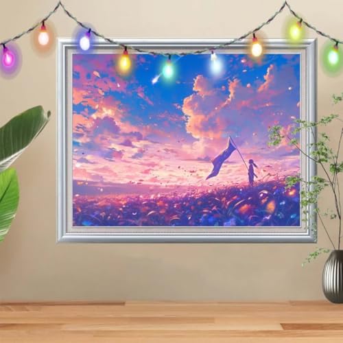 5D Mädchen Diamond Painting Set,Full Bunte Wolke Diamant Painting Bilder Erwachsene groß 80x107cm,DIY Diamant Kristall Strass Stickerei Bilder nach Zahlen,Diamanten Painting für Home Wanddeko 57H-3187 von Reluehu