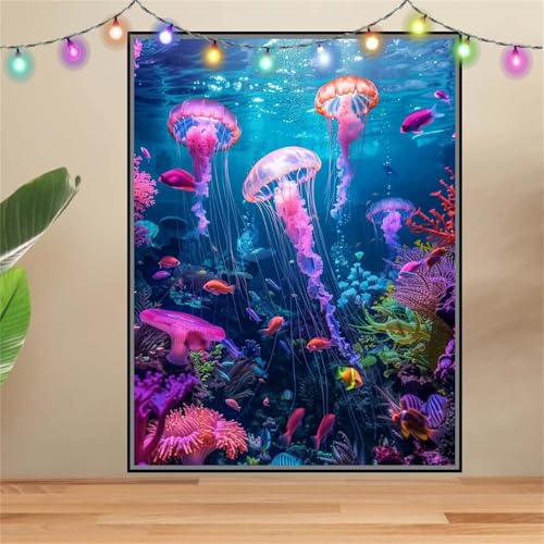 5D Quallen,Fische Diamond Painting Set,Full Diamant Painting Bilder Erwachsene groß 40x50cm,DIY Diamant Kristall Strass Stickerei Bilder Painting nach Zahlen,Diamanten Painting für Wanddeko F3703 von Reluehu