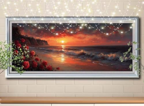 5D Rote Rose,Meer Diamond Painting Set,Full Diamant Painting Bilder Erwachsene groß 100x200cm,DIY Diamant Kristall Strass Stickerei Bilder nach Zahlen,Diamanten Painting für Home Wanddeko 8Y-10964 von Reluehu