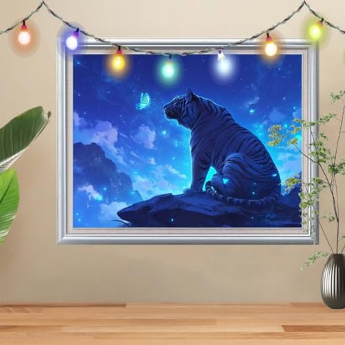 5D Schmetterling, Tiger Diamond Painting Set, Diamant Painting Bilder Erwachsene (50x40cm), DIY Diamant Kristall Strass Stickerei Bilder nach Zahlen, Diamanten Painting für Home Wanddeko 56E-2023 von Reluehu