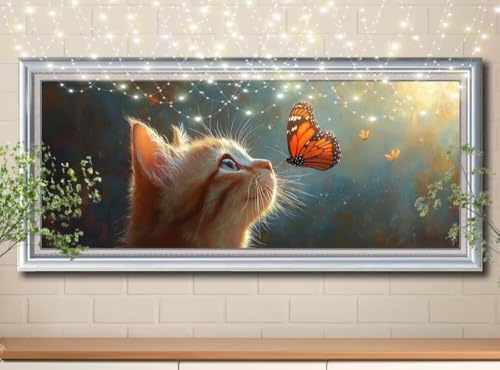 5D Schmetterling,Katze Diamond Painting Set,Diamant Painting Bilder Erwachsene groß (100x250cm),DIY Diamant Kristall Strass Stickerei Bilder nach Zahlen,Diamanten Painting für Wanddeko 8Y-11145 von Reluehu