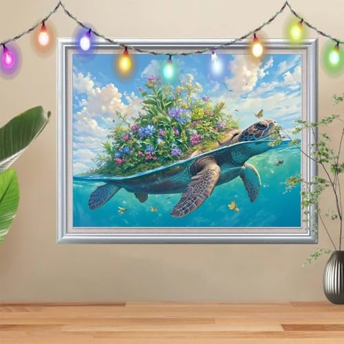 5D Tier Diamond Painting Set,Full Schildkröte Diamant Painting Bilder Erwachsene groß 60x80cm,DIY Diamant Kristall Strass Stickerei Bilder nach Zahlen,Diamanten Painting für Home Wanddeko 57H-5665 von Reluehu