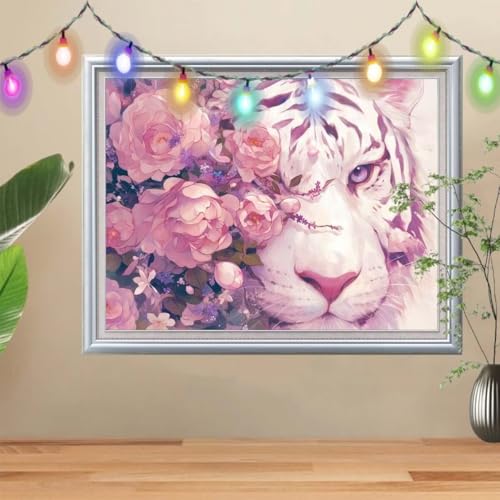 5D Tiger Diamond Painting Set,Full Rose Diamant Painting Bilder Erwachsene groß (100x133cm),DIY Diamant Kristall Strass Stickerei Bilder nach Zahlen,Diamanten Painting für Home Wanddeko 57H-2629 von Reluehu
