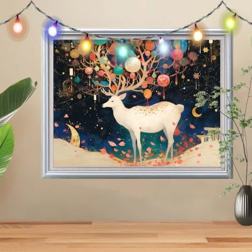 5D Weihnachtshirsch,Tier Diamond Painting Set,Diamant Painting Bilder Erwachsene (50x40cm),DIY Diamant Kristall Strass Stickerei Bilder nach Zahlen,Diamanten Painting für Home Wanddeko 56E-3463 von Reluehu