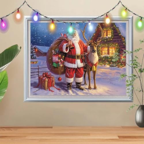 5D Weihnachtshirsch Diamond Painting Set,Landschaft Diamant Painting Bilder Erwachsene 50x70cm,DIY Diamant Kristall Strass Stickerei Bilder nach Zahlen,Diamanten Painting für Home Wanddeko 57H-3264 von Reluehu