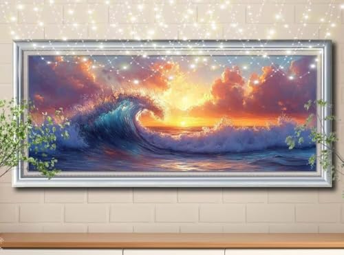 5D Wellen,Landschaft Diamond Painting Set,Full Diamant Painting Bilder Erwachsene groß 100x250cm,DIY Diamant Kristall Strass Stickerei Bilder nach Zahlen,Diamanten Painting für Home Wanddeko 8Y-10665 von Reluehu