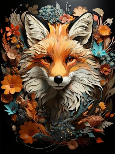 DIY 5D Diamond Painting Frau Blume,Fuchs 5D Diamant Painting Bilder Erwachsene Groß 30x40cm,Diamant Kristall Strass Stickerei Bilder Painting,Diamond Painting Bilder Für Geschenk Wand Dekor A4655 von Reluehu