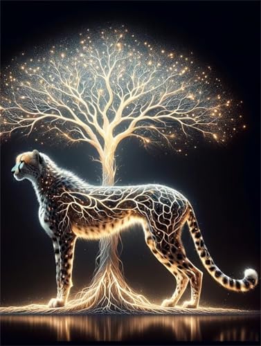 DIY 5D Diamond Painting Klein Gepard,Baum 5D Diamant Painting Bilder Dame,Diamant Crystal Arts Basteln Cross Stickerei Malerei nach Zahlen,Daiments Painting Erwachsene Für Wanddeko 100x133cm B450 von Reluehu