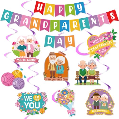Remagr Party-Dekorationen mit Aufschrift "Happy Grandparents Day", inklusive "Happy Grandparents Day"-Banner und hängenden Wirbel, Ausschnitt für Opa und Oma, Geburtstagsparty-Dekorationen (lebendiger von Remagr