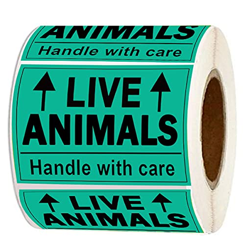 Aufkleber mit Aufschrift "Live Animals Please Handle with Care", fluoreszierend, für Versand und Verpackung, 250 selbstklebende Etiketten von Remarkable