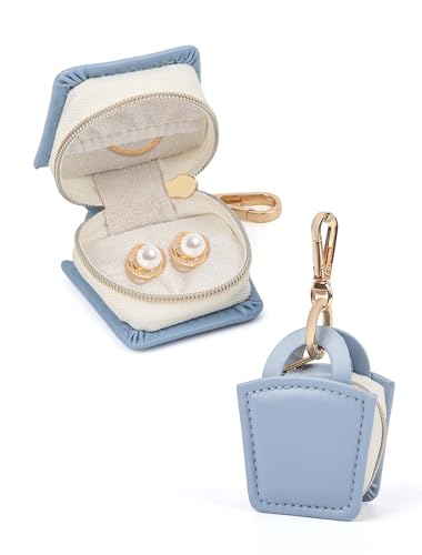 2er Set Schmuckbox Reise – Mini Schmucketui mit Reißverschluss & Schlüsselanhänger Organizer für Ringe, Ohrringe, Ketten Kunstleder Schmuckschatulle Damen (Blau, 2 Stück) für Urlaub & Geschenk von Remedare