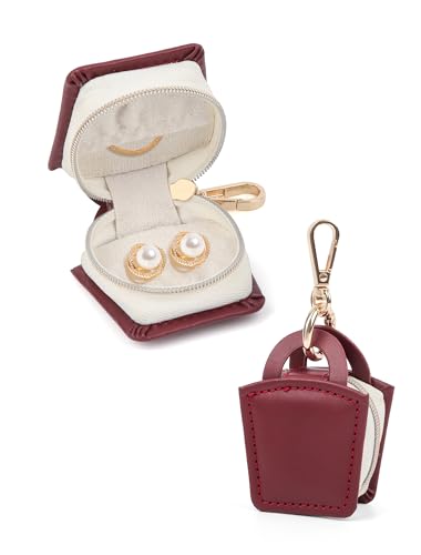 2er Set Schmuckbox Reise – Mini Schmucketui mit Reißverschluss & Schlüsselanhänger Organizer für Ringe, Ohrringe, Ketten Kunstleder Schmuckschatulle Damen (Rot, 2 Stück) Ideal für Urlaub & Geschenk von Remedare