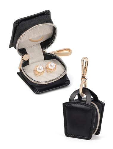 2er Set Schmuckbox Reise – Mini Schmucketui mit Reißverschluss & Schlüsselanhänger Organizer für Ringe, Ohrringe, Ketten Kunstleder Schmuckschatulle Damen (Schwarz, 2 Stück) für Urlaub & Geschenk von Remedare