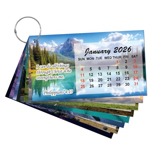 1 Set 2026 Kalenderkarte mit Schnallenring, 8,9 x 5,1 cm, Mini-Bibelvers Zitate, inspirierende, religiöse Handgebetskarte, Kalender mit Bibel-Herausforderungen und Glaubens-basiertem Spaß von Remerabel