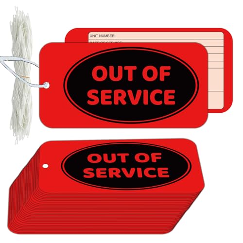 100 Stück "Out of Service"-Etiketten, 15,8 x 8 cm, rote Reparaturanhänger mit Seil, Wartung, Reparaturanhänger, einfache Identifizierung der Verfügbarkeit der Ausrüstung von Remerabel