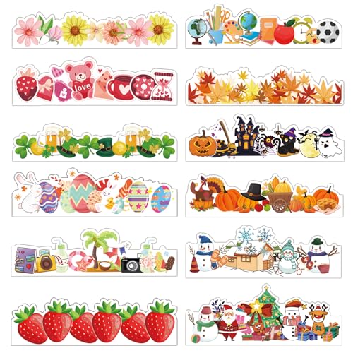 240 Stück Pinnwand-Bordüren für Frühling, Sommer, Herbst, Winter, saisonale Bordüren, Weihnachten, Valentinstag, St. Patrick's Day, Ostern, Kürbis-Bordüre für Schule, Klassenzimmer, Dekoration von Remerabel