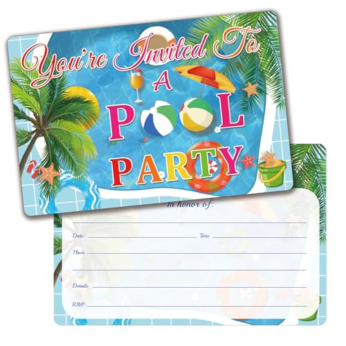 Einladungskarten für Pool-Partys mit Umschlägen, 10,2 x 15,2 cm, Sommer-Pool-Thema, Einladungskarten für Jungen oder Mädchen, 30 Stück Einladungskarten für Pool-Partys mit Umschlägen, 10,2 x 15,2 cm, Sommer-Pool-Thema, Einladungskarten für Jungen oder Mädchen, 30 Stück von Remerabel
