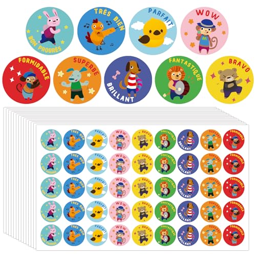Inspirierende Aufkleber, französische Motivationsaufkleber, 2,5 cm, Cadeaux Pour Enseignants, Klassenzimmer, Belohnungsetiketten für Lehrerbedarf, 450 Stück (1) von Remerabel