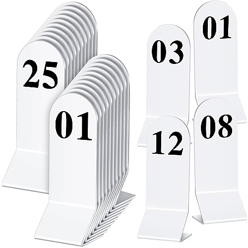 25 Stück Tischnummern 1-25 Acryl Zelt-Tischnummern Acryl doppelseitige Zahlenkarten Zelt Tischnummern Karten Restaurant Hochzeit Tischnummer für Restaurant Cafés Bankette, 5,9 x 16,3 cm (weiß) von Remerry