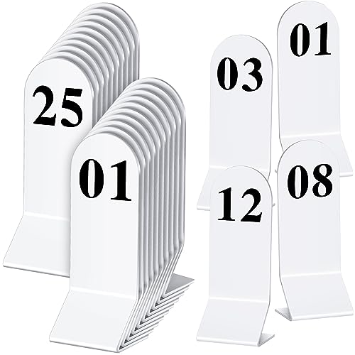 25 Stück Tischnummern 1-25 Acryl Zelt Acryl doppelseitige Zahlenkarten schwarz Zelt Hochzeit Tischnummern Karten Restaurant für Restaurant Cafés Bankette 5,9 x 16,3 cm (Weiß) von Remerry
