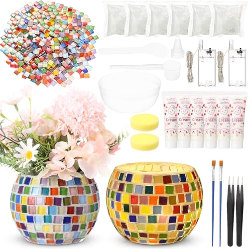 Remerry 2 Set DIY Glas Mosaik Kerzenhalter Kit mit Lichtern Dekorativer Mosaik Teelichthalter Handgemachte Blumen Kunst und Handwerk Kit für Erwachsene Home Decoration Remerry 2 Set DIY Glas Mosaik Kerzenhalter Kit mit Lichtern Dekorativer Mosaik Teelichthalter Handgemachte Blumen Kunst und Handwerk Kit für Erwachsene Home Decoration von Remerry