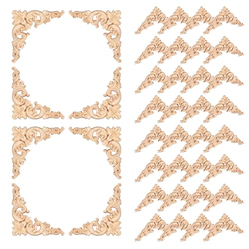Remerry 40 Stück Holzapplikationen und Holzecken, dekorative Möbelapplikationen, DIY, unlackierte Holzschnitz-Eckaufkleber für Wohnmöbel, Wanddekoration, 10 x 10 cm Remerry 40 Stück Holzapplikationen und Holzecken, dekorative Möbelapplikationen, DIY, unlackierte Holzschnitz-Eckaufkleber für Wohnmöbel, Wanddekoration, 10 x 10 cm von Remerry