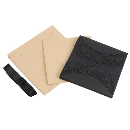 Remingtape 10-Teilige Halloween-Einladungskarte, Hohle Horror-Party-Einladungskarten, Karten im Spinnennetz-Design mit Schleifen (Schwarz) von Remingtape