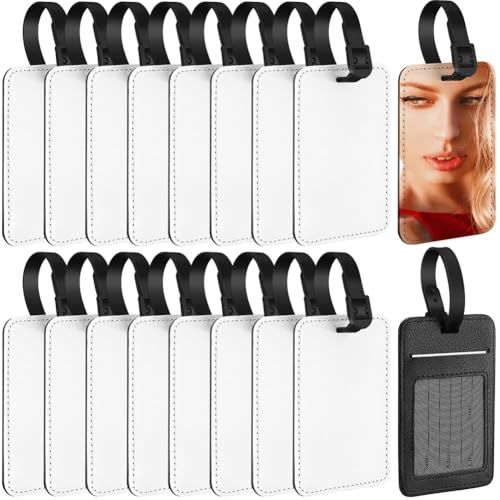 Remingtape 16 Stück Sublimations-Gepäckanhänger, Namensschild Aus PU-Leder, Kofferanhänger, Wärmeübertragung, Taschenanhänger, Ausweishalter, Reiseanhänger von Remingtape