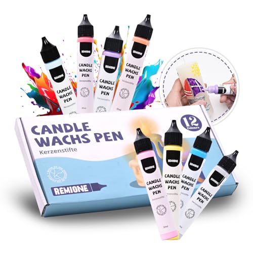 Remione 12 Stück Kerzenstifte 30ml Wachsstifte Für Kerzen, Kerzen Bemalen Set, Kerzenstifte Zum Verzieren von Kerzen, Kerzenfarbe Candle Pen (12-Farben) von Remione