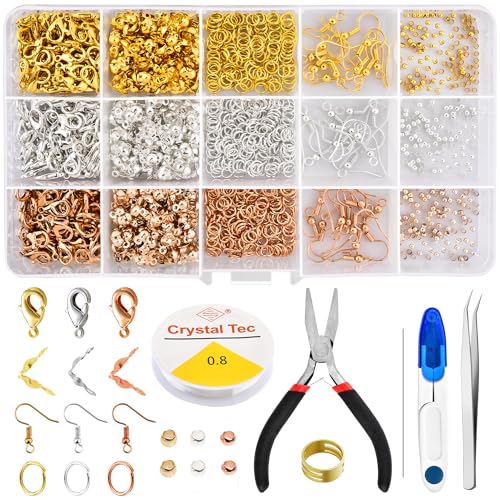 Remione 1000 Stück Schmuckherstellung Set Zubehör Karabinerverschlüsse, Offene Biegeringe, Quetschperlen, Quetschkalotten, Ohrringhaken für Anfänger Armbänder Selber Machen 3 Farben RM032 Remione 1000 Stück Schmuckherstellung Set Zubehör Karabinerverschlüsse, Offene Biegeringe, Quetschperlen, Quetschkalotten, Ohrringhaken für Anfänger Armbänder Selber Machen 3 Farben RM032 von Remione