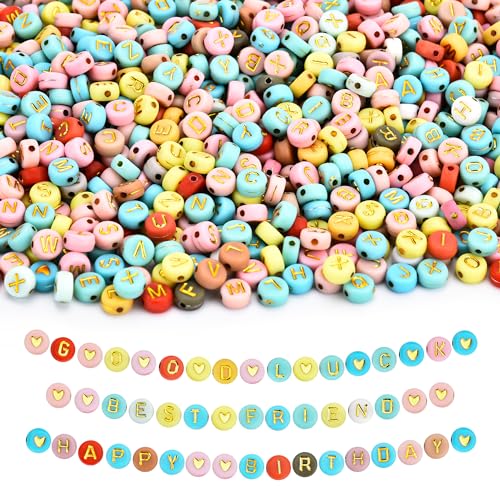 Remione 1400 Stück Buchstabenperlen A-Z Alphabet Perlen Set Perlen für Armbänder zum Auffädeln Schmuck Selber Machen Bunt RM041 von Remione