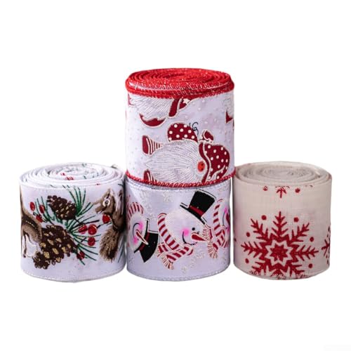 Weihnachtsband aus Leinen und Eisendraht zum Dekorieren von Bäumen, Kränzen und Urlaubsverpackungen (Schneeflocken-Stil) von RemixAst