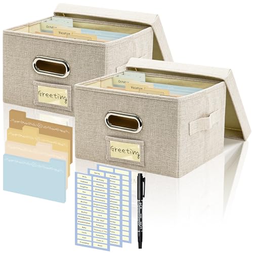 Grußkarten-Organizer und Aufbewahrungsbox mit 20 Verstellbaren Trennwänden, Aufbewahrungskarton mit 3 Aufklebern, Perfekt zum Aufbewahren von Grußkarten, Umschlägen, Fotos, 2 Packungen, Beige von Remowith
