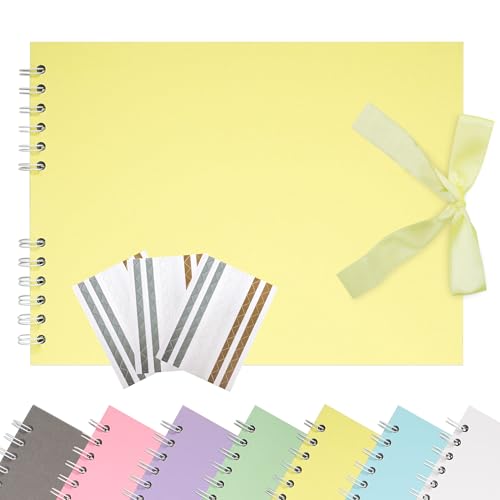 Remowith 21,5 x 15 cm Scrapbook-Album mit Band, Bastelpapier Fotoalbum für Hochzeit und Jubiläum, Familien DIY Fotoalbum mit Eckenaufklebern 40 Seiten Hellgelb von Remowith